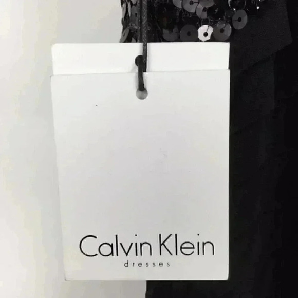 Calvin Klein Jet Black Polyester Sequin Bust Shutter Pleat Dress sz 4 - Picture 3 of 6